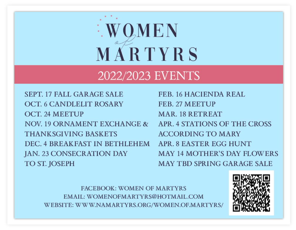 Women Of Martyrs 22-23 Events